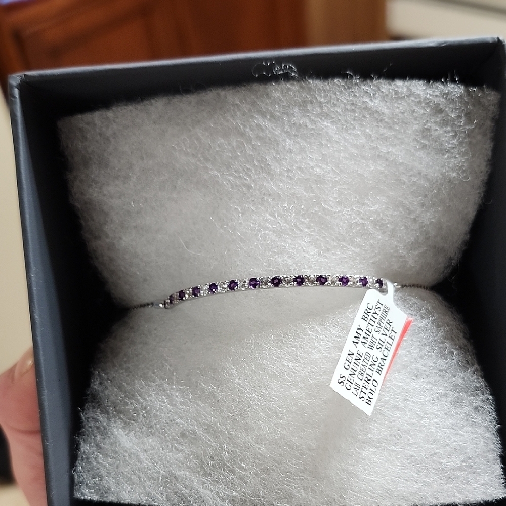 Amethyst Gemstone Sterling Silver Bolo Bracelet
